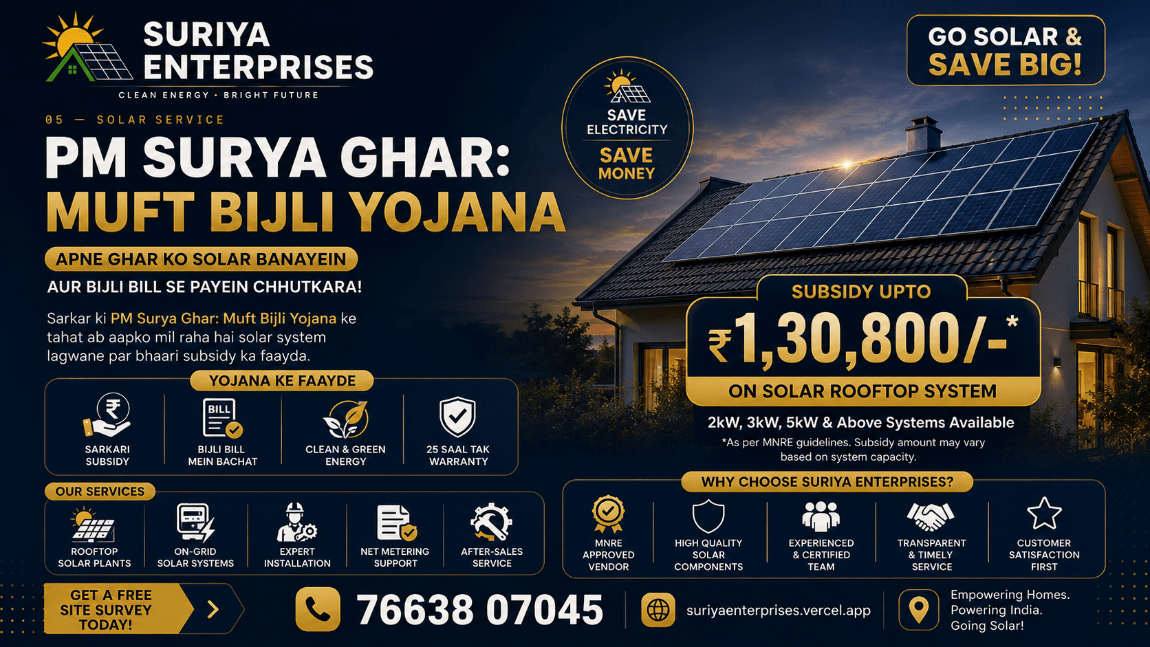 Suriya Enterprises solar service board and store counter